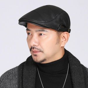 Bérets Style femmes hommes casquette en cuir véritable en automne hiver mâle femme véritable chapeau béret peau de vache pointe chaude