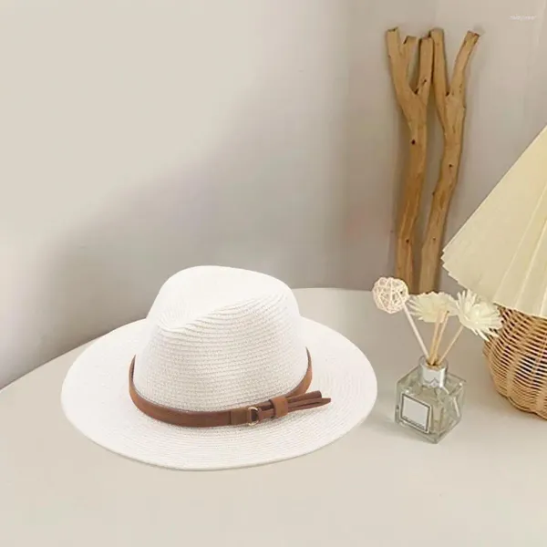 Bérets élégant chapeau de paille de plage crème solaire lavable dame été couleur pure