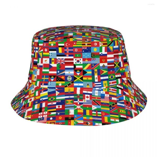 Bérets drapeau élégant de tous les pays les chapeaux mondiaux de seau de seau unisexe pliable drapeau extérieur pêcheur de pêcheur de pêche