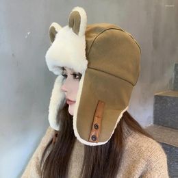 Bérets élégants femmes chapeau Ultra-épais hiver chaud en peluche avec des oreilles mignonnes pour les cache-oreilles à rabat d'oreille à l'épreuve du froid Super doux et confortable