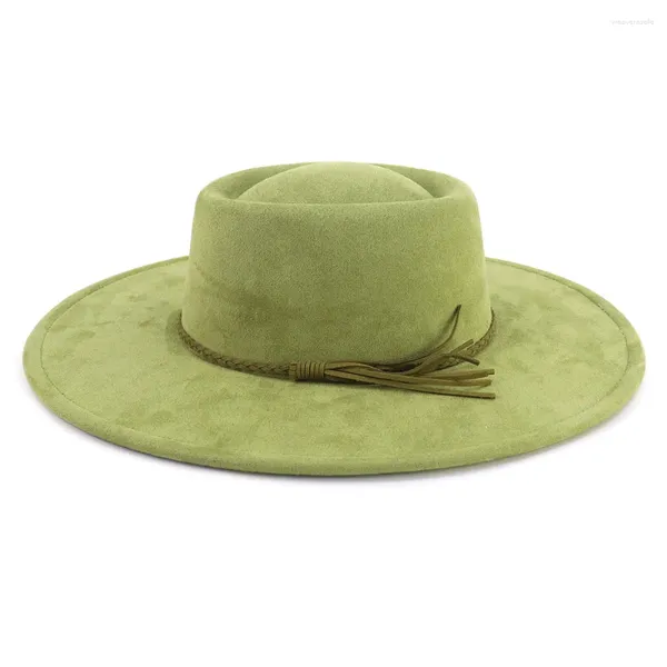 Boeretas de gamuza cóncava top 10 cm Big ancho sombreros Fedora para mujeres Men clásico Fiesta Fiesta Vestido de novia Capazante de jazz