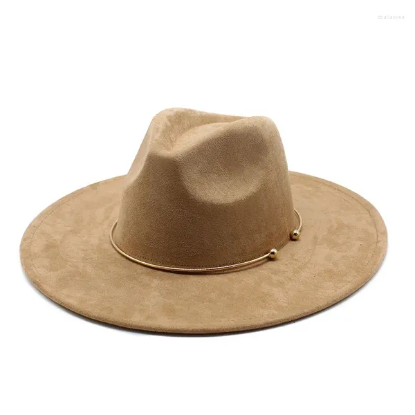 Boinas de ante Fedora sombreros para mujeres 9,5 cm de ancho ala Panamá Sombrero de Cowboy del oeste círculo dorado hombres Otoño Invierno Jazz Sombrero gorras