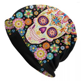 Bérets de sucre crâne avec papillons et fleurs par thaneeya mcardle Skullies Bons de bonnet tendance hiver chauds tricots chapeau capot