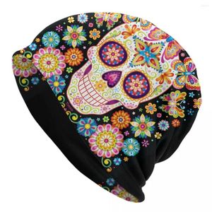 Beretten Sugar Skull met vlinders en bloemen van Thaneeya McArdle Skullies Beanies Caps Trend Winter Warm gebreide hoed Bonnet Hats