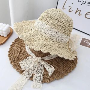 Bérets Summer Beach Hat For Women Wide Brim Straw Bucket With Lace Butterfly Femelle Outdoor Suncreen Cap Gift