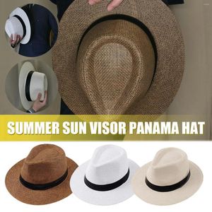 Berets Summer Beach Sun Hat voor mannen opvouwbare floppy reisverpakkbare staw solide brim panama
