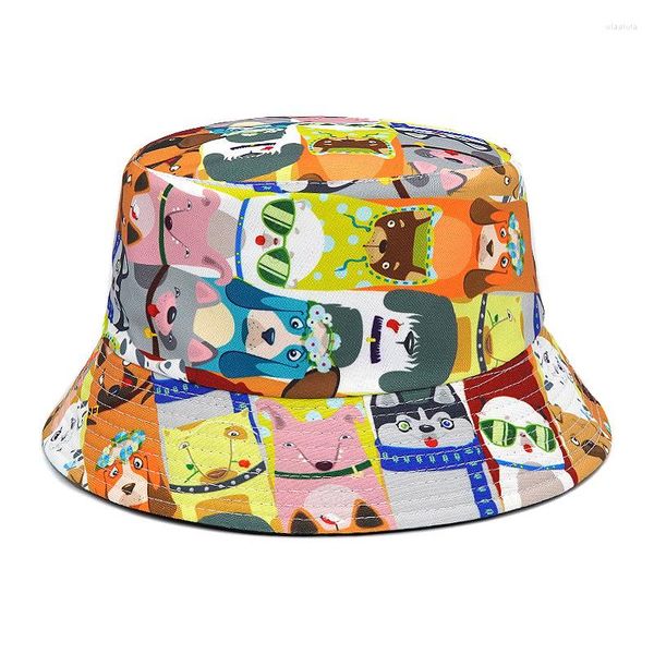 Boinas sombrero de pescador de verano Hip Hop hombres perro estampado pescador gorras Streetwear sombreros de doble cara mujeres Unisex Panamá 2023