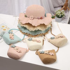 Bérets été enfant chapeau de paille 2-8 ans bébé filles casquette sac assorti coréen Protection solaire ombre Pot de fleur plage