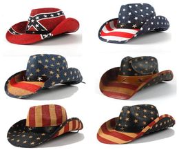 Bérets Summer Classic American Flag Cowboy Hats for Men Wide Brim USA Cowgirl Chapeau Homme Cap Paille Drop1797127