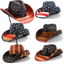 Bérets Summer Classic American Flag Cowboy Chapeaux pour femmes hommes Wide Brim USA COWGIRL TEA TOINE UNISE