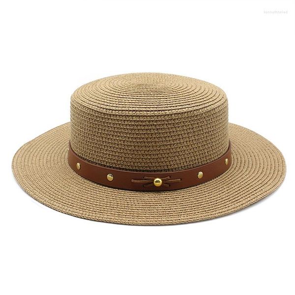 Berets Summer Sun Sun Hat High Quality Simple Flat Top Top Paille de voyage en plein air Caps de plage anti-UV