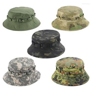 Boinas Summer Fisherman Hat Military Tactical Bucket Sombreros para hombres Mujeres Caza de pesca Camuflaje al aire libre Camuflaje Ajustable Sol Caída