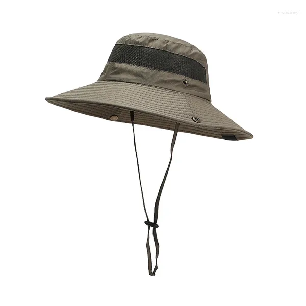 Bérets chapeau d'été hommes pêcheur avec ficelle soleil large bord escalade randonnée vacances protection UV maille casquette respirante accessoire extérieur