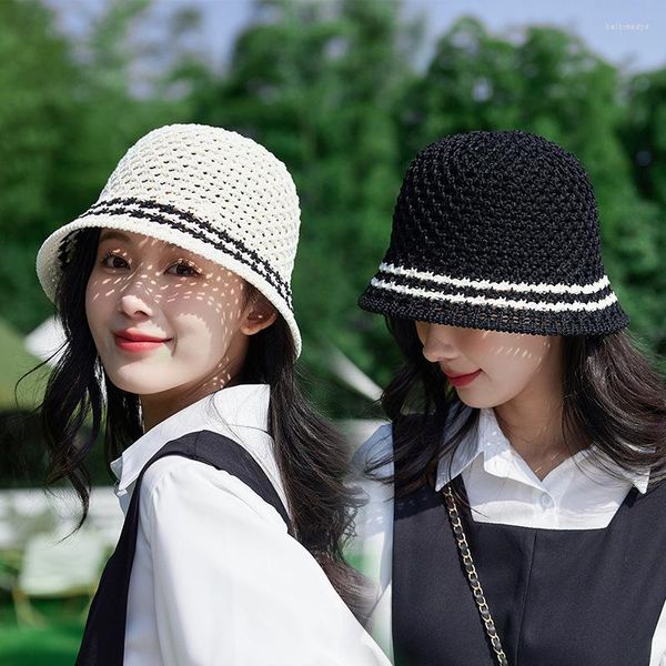 Boinas de verano, sombreros de cubo frescos, sombrero de protección solar de punto coreano, gorro de pescador para viajes al aire libre, gorro de lavabo, olla pequeña de moda para mujer