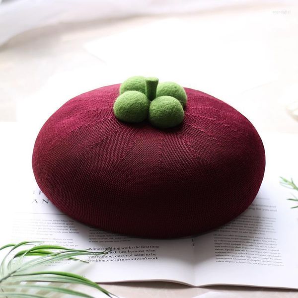 Berets Summer Japanese Sweet Beret Four Seasons All-Match Painter Painter Cute Wool Felt Fruit MangoSen Béretberets Wend22