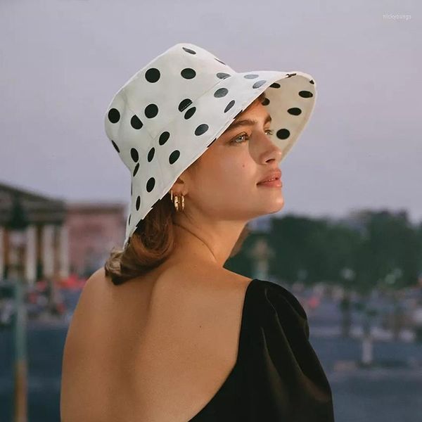 Boinas de verano para mujer, sombreros de sol de lunares de ala ancha para mujer y niña, sombrero de cubo de protección para deportes al aire libre, visera plegable para mujer