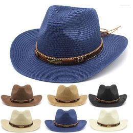 Berets Summer Men Stro Cowboy Hats Bladeren Banden 56-58 cm Outdoor strand Travel vaste kleur opvouwbare Sunhats mannelijke petten NZ0046Berets Davi22