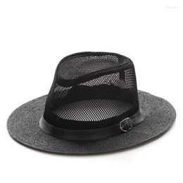 Berets Summer Men Women Paper Straw Jazz Fedoras hoeden met riem gesp brede platte riem Sunshade Hat Party Formele Panama Cap GH-665