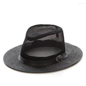 Boinas de verano para hombres y mujeres, sombreros de fieltro de Jazz de paja de papel con hebilla de cinturón, ala plana ancha, sombrilla de playa, sombrero de fiesta, gorra Formal de Panamá, GH-665