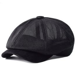 Berets Sommer Mesh Sboy Caps Atmungsaktive Casual Outdoor Retro Baskenmütze Hüte Achteckige Hut Mode Solide Flache Kappen 231030