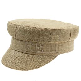 Boinas Sombreros militares de verano para mujer Sombrero de marinero de moda RB Letra bordada Gorra de visera Causal Sombrero de paja de rafia Gorra plana de viaje 230821