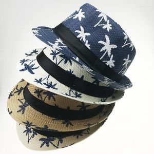 Bérets été papier paille Jazz Fedora chapeaux pour hommes femmes enfants mode impression en plein air Parent-enfant casquette Sunhat chapeau de fête