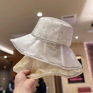 Berets Summer Rayon Rhinestone Bucket Hat Dames Casual Lace Sun Hats Visor Cap Fisherman Outdoor