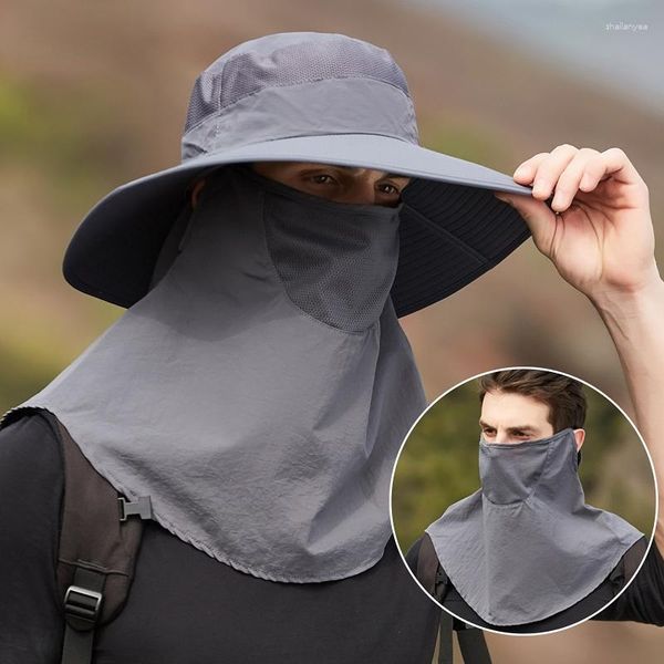 Bérets été amovible visage cou Protection escalade chapeaux large bord chapeau hommes en plein air Anti-UV pêche multifonctionnel Panama