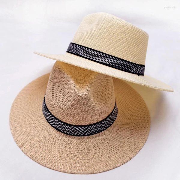 Bérets Summer Short Brim Straw Hat For Men Women Women Beach Fedora Sun Panama Chapeaux Unisexe Jazz 2024 Wholesale