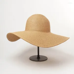 Bérets d'été couleur unie mode strass 14cm chapeau de soleil surdimensionné dames plage crème solaire paille voyage pliable UV Panama vente en gros
