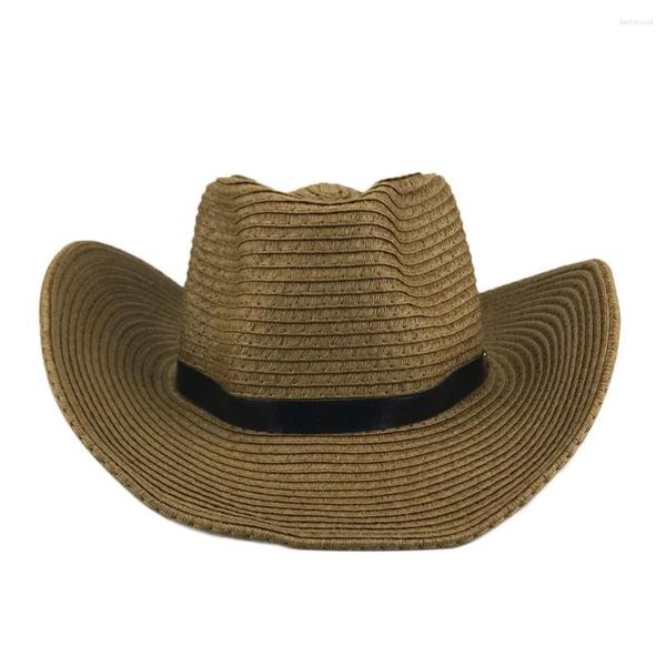 Bérets Chapeau de paille d'été pour hommes femmes mode Sombrero Cowboy Style pliable Fedora