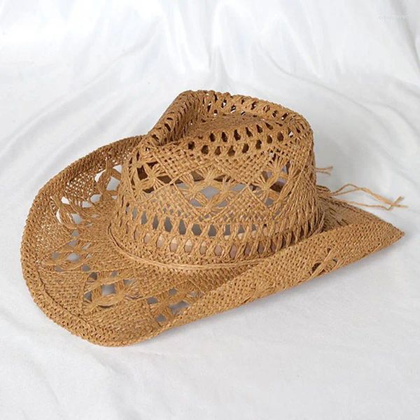 Boinas Verano Paja Ahuecado Hecho A Mano Sombreros De Vaquero Occidental Hombres Mujeres Al Aire Libre Casual Vaquera Viaje Playa Sombrilla Jazz Sombrero Hombre