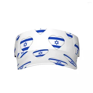 Bérets Summer Sun Hat Men des femmes Visor ajusté Visor top coeurs vides avec un drapeau israélien Sports Tennis Golf Running Suncreen Cap