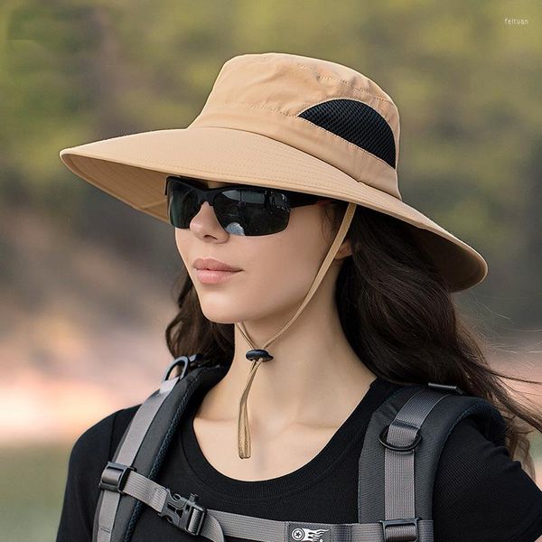 Bérets Chapeau de soleil d'été Hommes Femmes Seau Large Bord Mesh Respirant Boonie pour la randonnée Pêche Safari Pliable en plein air