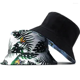 Bérets Chapeau de soleil d'été réversible seau de fleur noire pour hommes femmes pêche Bob Sad Boys Panama Fold Beach pêcheur en plein air