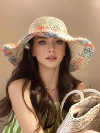 Beretten zomerzon hoed vrouwen panama handgemaakte stro big riem strand zonnebrandcrème zonnebrandcap