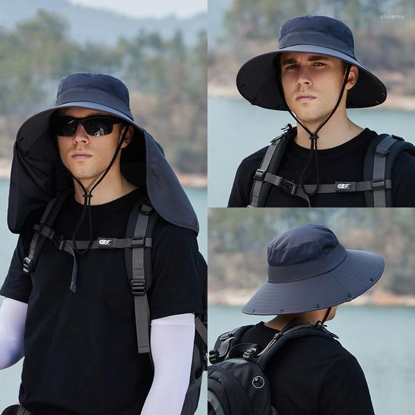 Bérets été chapeaux de soleil Double couche Protection UV pêche chasse casquette extérieure hommes randonnée Camping visière chapeau pêcheur amovible