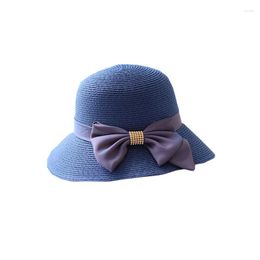 Beretten Zomer Zonnebestendig Straw Hat Dames Navy Oranje grote bowknot bucket Beach Travel Sun Cap Fashion Spring Sombreros de Mujer