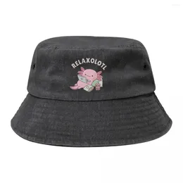 Bérets Summer Travel Headwear Fun Relax Beaucoup Axolotl Coton Denim Chapeaux de seau Unisex Unisexe mignon Chapeau de pêcheur pour plage