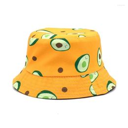 Baretten Zomer Unisex Strand Vissershoed Canvas Fruit Patroon Opvouwbare Draagbare Cap Vrije tijd Zonbescherming Panama Emmer