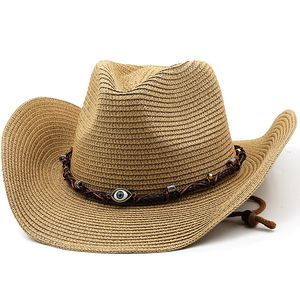 Berets Summer Western Cowboy Hat Men Women Fashion Outdoor Beach Sun Caps Straw Sombrero Hombre Cowgirl Jazz Cap 230822