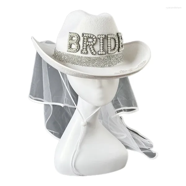 Bérets Chapeau de cowboy en voile blanc d'été pour mariée, cosplay, fête de mariage, livraison directe