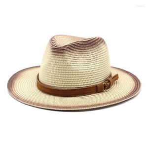 Bérets été femmes papier paille Panama chapeaux large bord plage casquettes UPF UV protéger Jazz soleil chapeau hommes pliable Fedoras casquette Chapeu