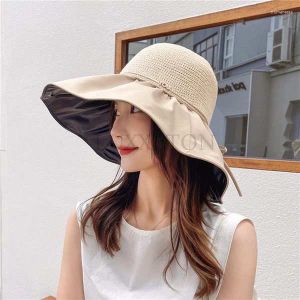 Boinas Sombrero de parasol para mujer de verano Capa de goma negra Máscara de alero grande Cara Transpirable Sol de pescador