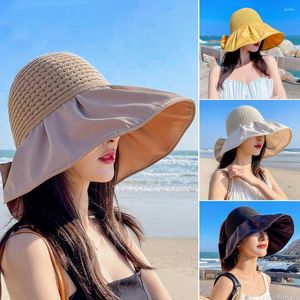 Bérets été femmes chapeau de paille nœud papillon pliable casquettes de plage pour femme Protection UV chapeaux de soleil décontracté en plein air randonnée seau