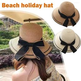 Bérets Sun Hat Big Black Bow Summer Summer Summer Fomen Plew Beach Panama UV Protection Visor Wide Brim Femme 2024 W7O7