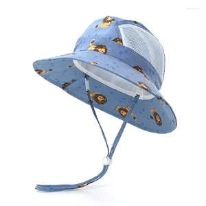 Bérets Chapeau de soleil garçon enfants été plage seau chapeaux grand bord avec ficelle respirant animal lion maille casquette accessoire pour bébé adolescents