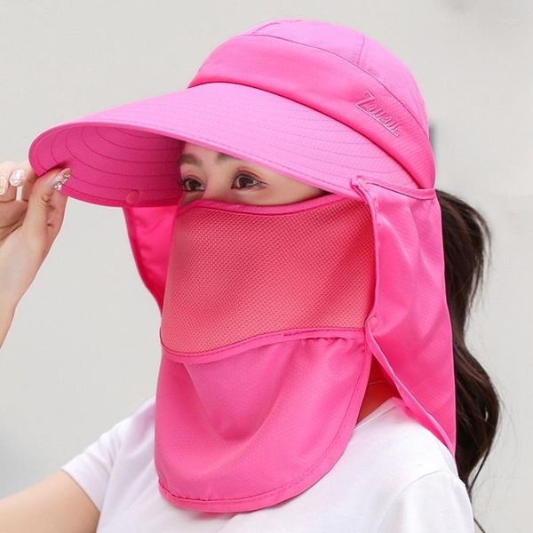 Bérets chapeau de soleil pour femmes été Simple couleur unie protection Anti-Uv avec masque voiture électrique grand toit peut être démonté