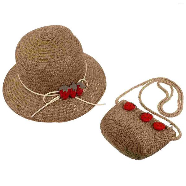 Boinas Sol Gat Showing Bag Kids Summer Wide Floppy Visor Strawberry Beach Protección tejida Sombreros de fiesta de té