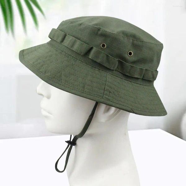 Bérets Sun Hat Camouflage Camouflage Print extérieur avec sangle de sangle de vent anti-UV pour pêcher le camping unisexe